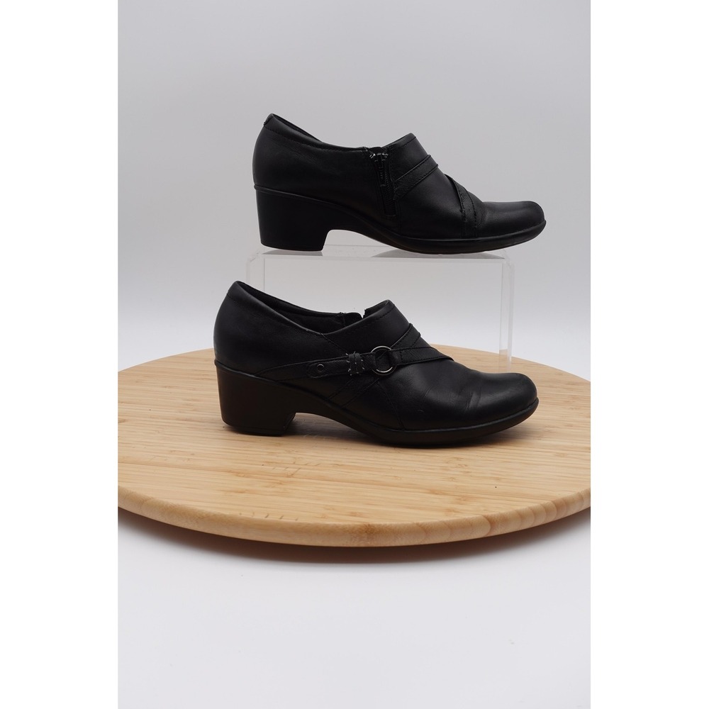 Clarks Shoes Womens Size 8.5 39 Black Leather Zip Slip On Low Heel Work Comfort